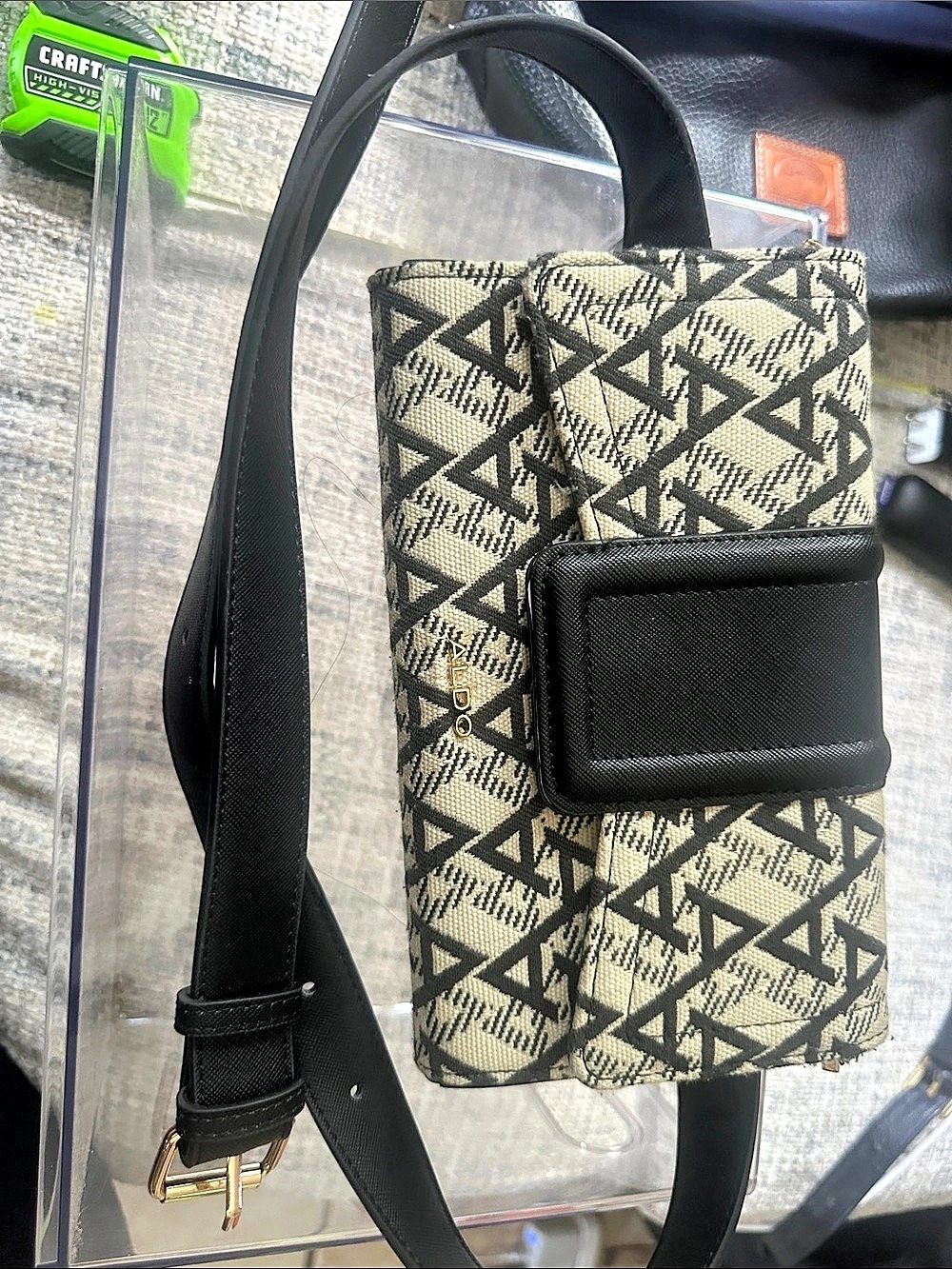 Aldo Geometric Crossbody Bag in Black & Beige